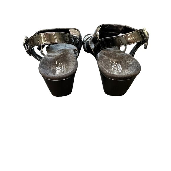 Vionic Black Casual Patent Leather Comfort Glenda Wedge Open Toe Sandals Size 9 - Picture 5 of 8